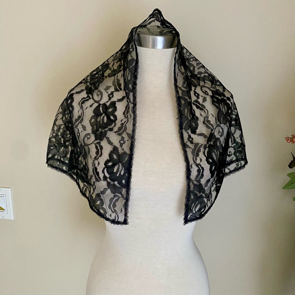 Black Floral Lace Shawl Scarf head cover
